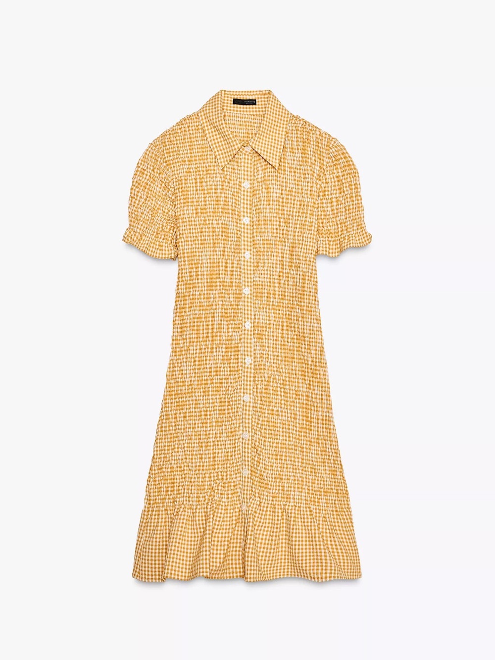 Zara Yellow Gingham Smocked Button-Front Dress